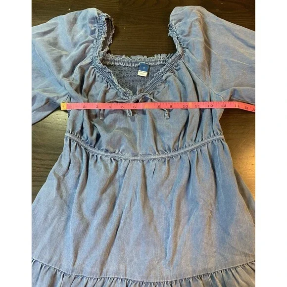Old Navy Smocked Peasant‎ Dress Small Blue Tiered Swing Western Cottage Boho - Picture 8 of 16